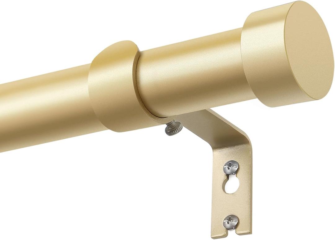 KAMANINA Gold Curtain Rod 32 to 58 Inch (2.6-4.8 Feet), 1 Inch Heavy Duty Curtain Rods for Windows, Modern Adjustable Drapery Rods with End Cap (32"-58")