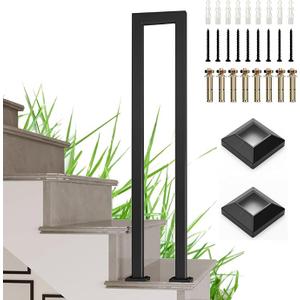 EUSAMFC U-Shaped Staircase Handrail, Wrought Iron Indoor Outdoor Non-Slip Guardrail, Black Sturdy Step Railing for Porch, Loft, Steps, Garden, Corridor, Easy Installation