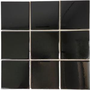 DYARI 4x4 Inch Solid Color Ceramic Wall Tiles High Gloss Finish Square Tiles for Kitchen Backsplash, Bathroom & Shower Vibrant Colors (Black, 9 Tiles (1 Sq Ft))