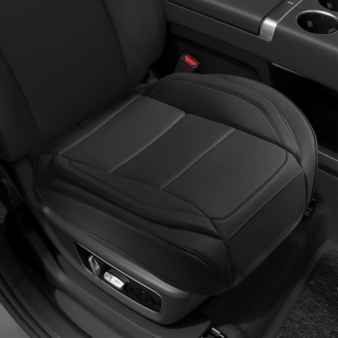 2Pcs Car Seat Cover Front PU Leather Seat Covers Universal Bottom Seat Covers for Most Vehicles,Sedan,Truck,SUV,21.26 inches in Length and 21.26 inches in Width (Black-Front Bottom 2 Piece)