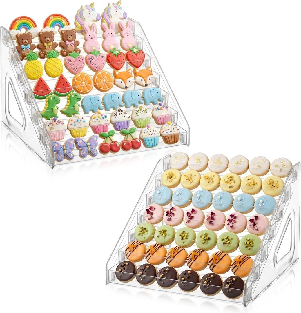 2 Pack 7 Tier Cookie Display Stand Clear Acrylic Tiered Tiered Dessert Stand for Bakers Vendors Parties Craft Fairs Market Booths Cookie Display Stand for Cupcakes Dessert Display