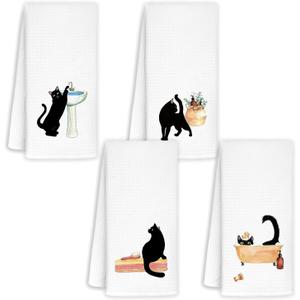 2 x Jvpke Funny Black Cat Decorative Hand Towels for Bathroom Set of 2 - Black Cat Gifts for Women Kids Men Her Girls Friends Teacher Adults, 1624 Inch, Small