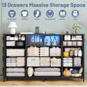 HCHQHS Dresser for Bedroom with 13 Drawers, 47 Inch Fabric Dresser with Remote Control Lights, Side Pockets & Hooks for Closet or Large TV Stand (Black)