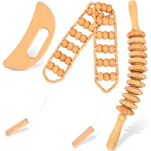 3-in-1 Wood Therapy Massage Tools Lymphatic Drainage Massager Maderoterapia Kit Wooden Gua Sha Massager Body Sculpting Tools for Muscle Pain Relief, Anti-Cellulite, Body Contouring and Shaping
