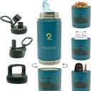 Insulated Water Bottle & Snack Container - Stainless Steel Water Bottle, 3 Lid Types BPA Free, Leak & Spill Proof Travel Bottle for Kids & Adults - Double Wall Tumbler Perfect for Gym, Hiking & School (22 Ounces, Blue)