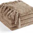 Chenille Throw Blanket for Couch 60"X 80" Twin, Soft Cozy Throws with Fringe Tassel for Bed Sofa Chair Cover, Lightweight Knitted Decorative Boho Blankets for Living Room, Taupe