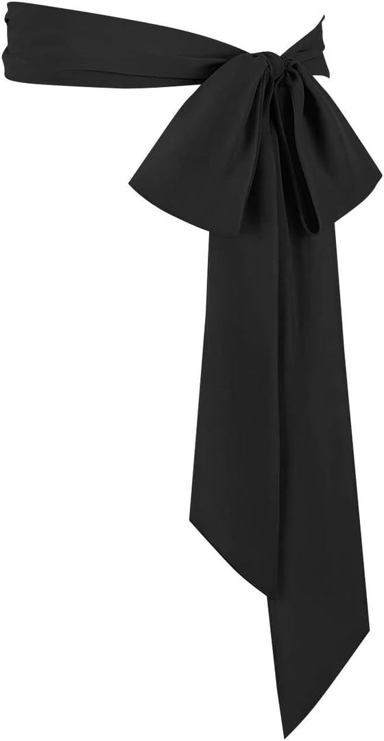 Women's Long Chiffon Sash Waist Belt For Bridal Wedding Bridesmaid Prom Formal Special Occasion Dresses Belt 3'' Wide (Black)