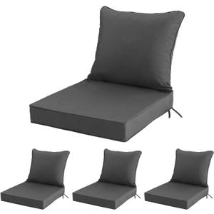 22''x22'' Patio Chair Cushions Set of 4, Outdoor Furniture Cushions - Removable Cover, Water-Repellent, Fade-Resistant, Non-Slip Bottom & Straps, Replacement for Lawn, Porch & Deck Chair