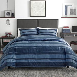 Nautica - Twin/Twin XL Comforter Set, Reversible Cotton Bedding with Matching Sham, Medium Weight for Year Round Use, Dorm Essentials, Oeko-Tex Certified (Longpoint Blue)