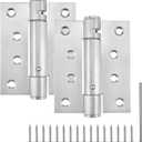 2 Pcs 4 Inch Self Closing Door Hinges, Heavy-Duty Spring Loaded Hinges with Adjustable Tension, Stainless Steel Satin Door Hinges for Interior and Exterior Doors (Silver)