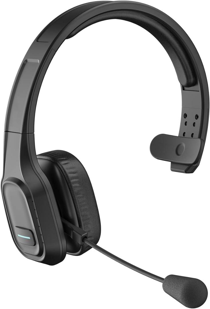Trucker Bluetooth Headset V5.0, Wireless Headset with Noise Canceling&Mute Microphone for Cell Phones, On Ear Bluetooth Headphone for Computer, Zoom Meetings, Skype, Home Office