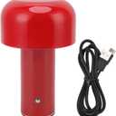 Modern Mushroom Design LED Desk Lamp with 3 Color Temperature Touch Control USB Rechargeable for Restaurant Study (Red)