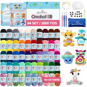 YammiAmi 1,800 Yards Beginner Crochet Kit for Adults  84 Pc Amigurumi Crochet Kit for Starters with 50 Skeins Yarn, Accessories Set, Ergonomic Hooks, Instruction Book to Learn Crocheting