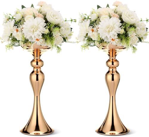 Sadnyy 2 Pcs Metal Flower Arrangements Stand Metal Wedding Centerpiece Stand Gold Vase Centerpiece Tall Table Decor Flower Vase for Wedding Reception Event Party Hotel Home Decor (12.6 Inch)