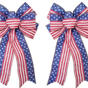 Patriotic Bow for 4th July Decorations, Patriotic Wreath Bow, Patriotic Party Supplies, Memorial Day Red White and Blue Star Bow, 2 Pcs (8x12.5 inches) (White)