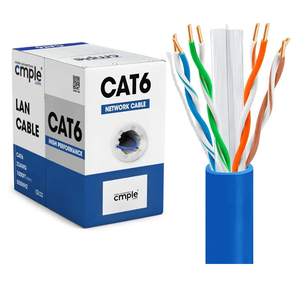 Cmple - Cat6 Cable 1000ft Bulk Lan Ethernet Cat 6 Wire Network UTP 23AWG CMR Riser 10Gbps 550 MHz Pull Box 1000 Feet, Blue
