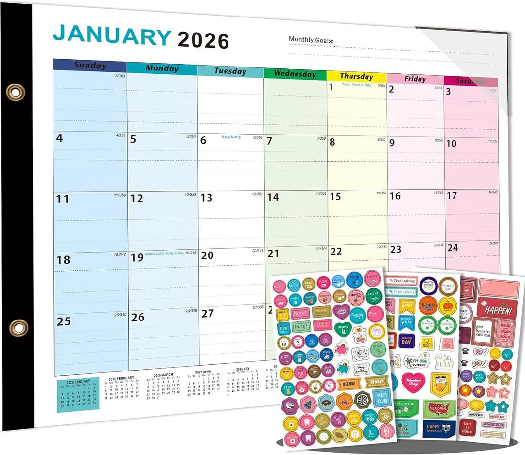 Dayvorax 2026-2027 Desk Calendar - 22" x 17", 18 Month Calendar Jan 2026 - Jun 2027, Large Monthly Desktop Calendar with Daily Blocks, Thick Paper, Corner Protectors - Colorful (3 Stickers Included)