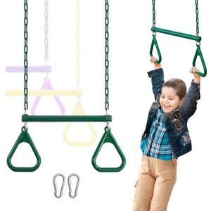 Duty Ring Trapeze Bar for Backyard-16.5" Trapeze Swing Bar- Swingset Accessories Outdoor with 47" Coated Chains 2 Snap Hooks (AB010004-2)
