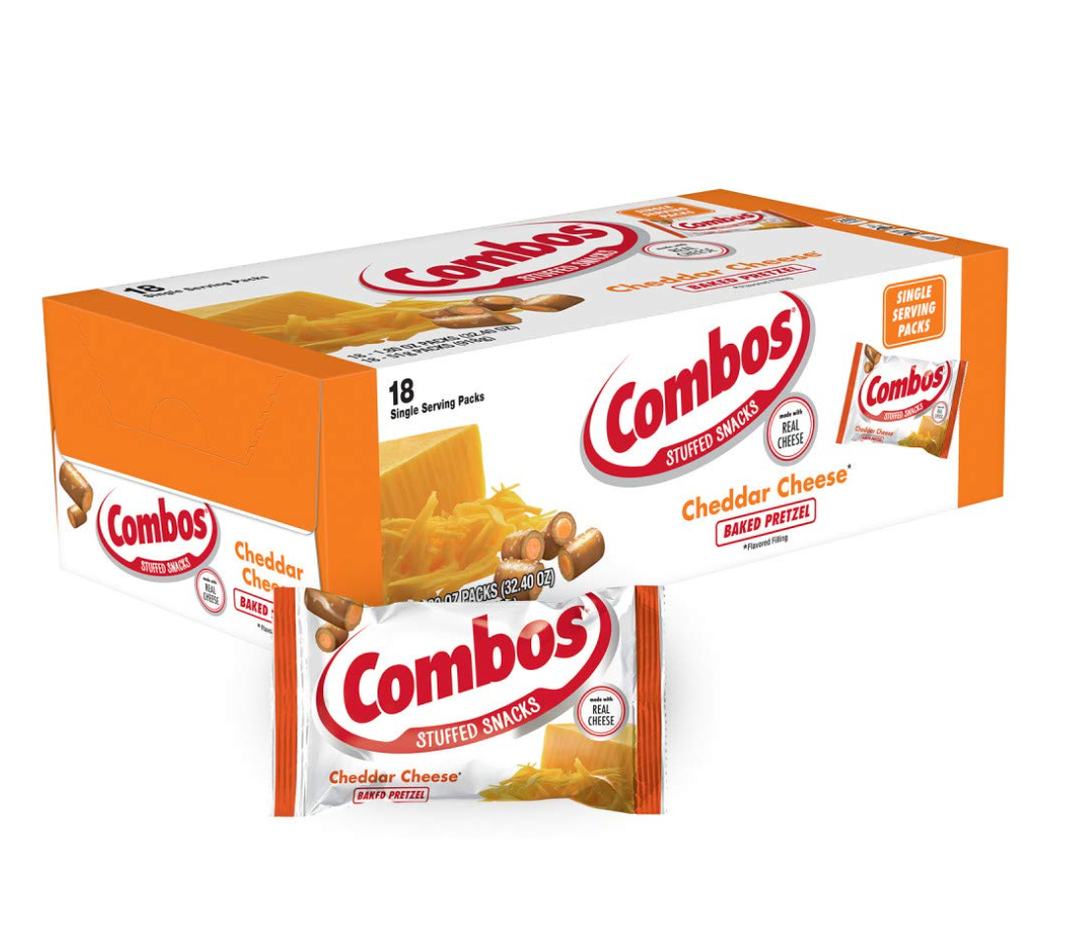 COMBOS Cheddar Cheese and Pretzels Snack Bags 1.8 Ounce, Pack of 18, Baked Pretzel and Cheese Snacks COMBOS Bulk Box, BBD 05-2026