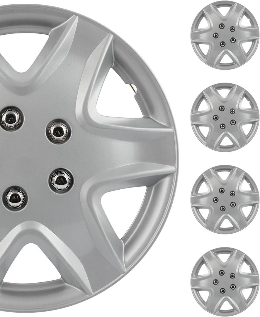 SCITOO Replacement Size 15-Inch Silver Hubcaps 4-Pack, Quick fit for Various Vehicles, Beautiful Look for Most Cars Trucks SUV