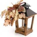Fall Lantern Decoration, Large Wooden Hurricane Candle Lantern Decorated with Autumn Wheat Leaves, Fall Decor for Home, 14" Tall