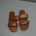 Katliu Women's Flat Sandals Two Strap Slide Sandals Open Square Toe, Brown US 7