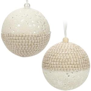 Briful 5.9'' Christmas Ball Ornaments Xmas Trees Decorations, 2PCS Small White Pearl and Textured Weaving Extra-Large Christmas Hanging Balls for Xmas Garland Wreath Mantle Decor