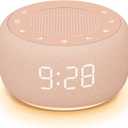 Buffbee Sound Machine & Alarm Clock 2-in-1, 0-100% Clock Face Brightness, Bottom Colored Light, Sleep Timer, Precise 30-Level Volume White Noise Machine, Digital Alarm Clocks for Bedrooms - Peach
