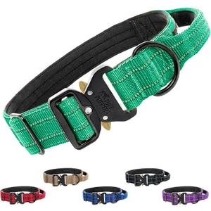Tuff Pupper Tactical Dog Collar with Handle | Heavy Duty Adjustable Dog Collar | Military Nylon Collar for Medium Dogs | Quick-Release Buckle | Soft Padded Comfort | Training Control (Green, Medium) (Medium - 14.5-18 Inch Neck)
