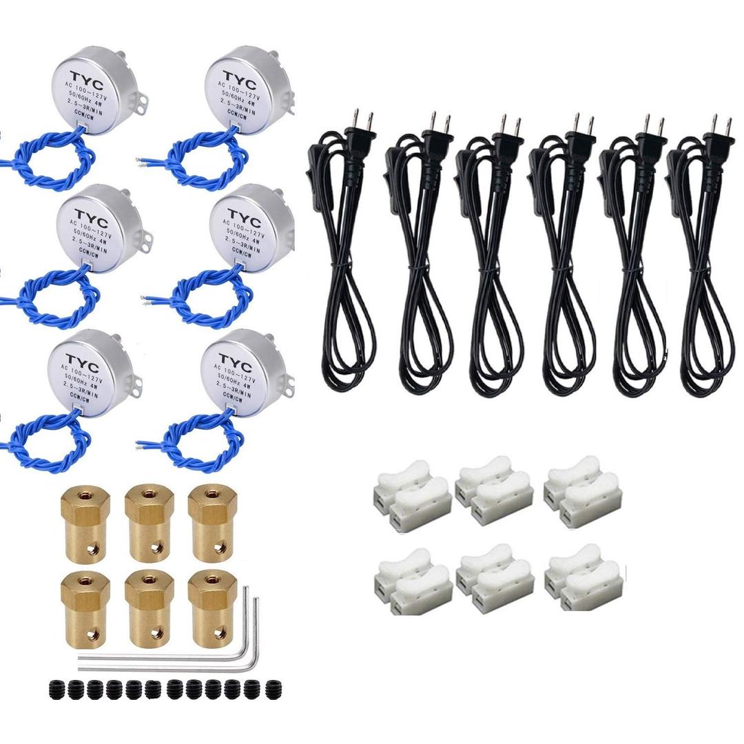 6PCS Synchronous Synchron Motor Turntable Motors 50/60Hz AC100~127V CCW/CW 4W with 7mm Flexible Coupling Connector and 6ft Power Cord Switch Plug for Cup Turner,Cuptisserie,or Guide Motor (2.5-3RPM)