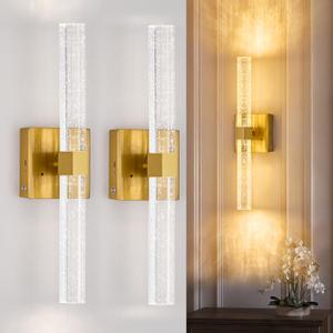 Battery Operated Wall Sconce Set of 2, Wireless Rechargeable Wall Lights with Remote Control, 10000mAh Not Hardwired Dimmable Timer 3 Color Temperature Wall Lamp for Living Room Bedroom Gold 18.5 Inch