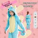 Kids Flannel Animal Onesie Costume Halloween Dress up Christmas for Girls and Boys (8 Years, Blue Seahorse)