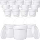 Leinuosen 16 Pcs 1 Gallon White Plastic Bucket with Handle and Lid Reliable Heavy Duty Barrel Pail Container Food Safe Bucket for Multipurpose Storage Paint Art Crafts Projects