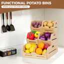 Tfro & Cile Bamboo Potato and Onion Storage Bins Pantry Organizers 3 Tier Stackable Vegetable Baskets Multipurpose Fruit Organization Containers for Kitchen - Set of 5