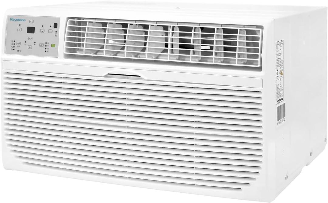 Keystone 8,000 BTU Wall Mounted Air Conditioner with Supplemental Heat and Dehumidifier Function, 115V, Wall AC for Small-Medium Sized Rooms up to 350 Sq.Ft. with Remote, Quiet, High Efficiency AC