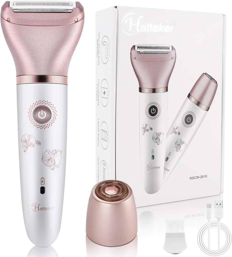 Electric Razors for Women - Painless 2-in-1 Shaver for Women Hair Remover for Face, Legs and Underarm Wet & Dry, Portable Bikini Trimmer, Lady Hair Removal with 2 Trimmer Heads- Micro USB Recharge