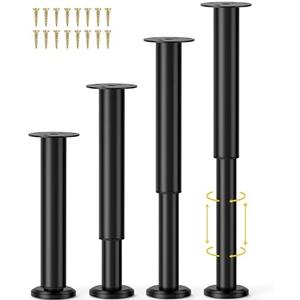 Wlrrcwdttc 4 Pcs Adjustable Bed Center Support Legs 10-17 inch for Bed Frame/Bed Center Slat, Metal Adjustable Furniture Legs for Bed/Cabinet/Sofa/Dresser/Couch/Table,Heavy Duty Bed Replacement Legs