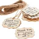 100-Pack Wood Thank You Tags with Twine for Wedding and Baby Shower Party Favors, 1.8 x 2.3 Inches