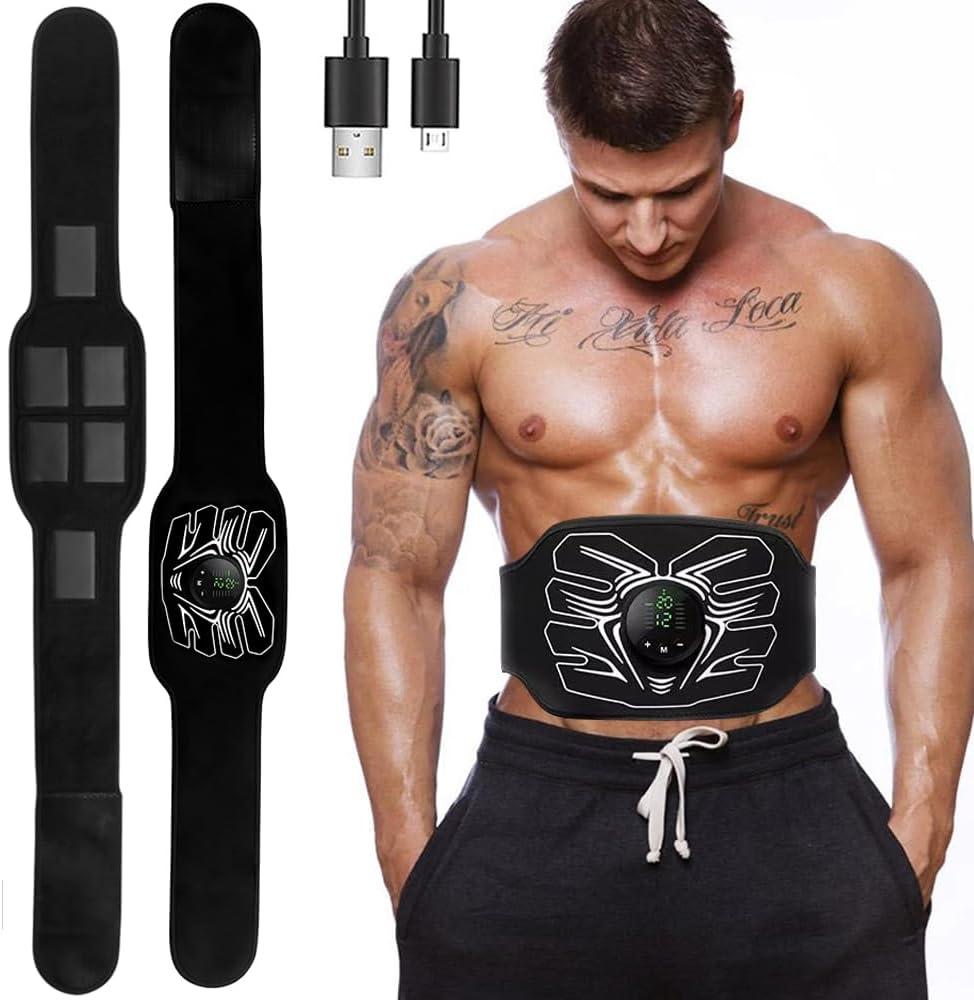 Abs Stimulator, Portable EMS Abdominal Muscle Toner for Home and Office Fitness, Strength Training - Black