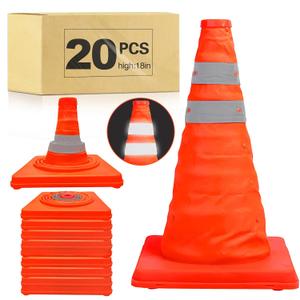TENKAIWICK 18 Inch 20 Pack Traffic Cones, Collapsible Safety Cones, Multi Purpose Pop-up Cones with Reflective Collar, Orange Cones for Parking lot, Driveway, Driving Training etc