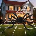 Land Guard 240'' Big Spider Web Halloween Decor+70'' Huge Spider for Roof with Triangular Big Web for on House Outside and Inside