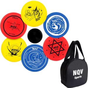NQV Disc Golf Set,Disc Golf Starter Set-6 Pack Driver, Mid-Range and Putter Discs with Disc Golf Bag for Outdoor and Backyard(Black Bag), Medium