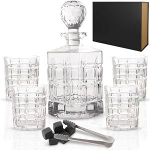 Rogue River Tactical Square Whiskey Decanter With 4 Whisky Glasses Gift Set For Father's Day, Men, Husband, Him, Dad