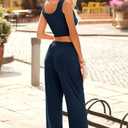 Women's Summer Casual Two Piece Outfits Sweatsuits Tank Scoop Neck Ribbed Knit Long Pants Tracksuits
, Small