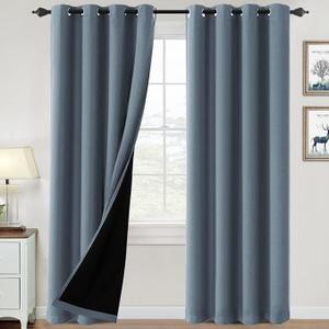 100% Blackout Curtains for Bedroom with Black Liner, 2 Panels Set Total Blackout Thermal Insulated Grommet Window Drapes Sound Proof Room Darkening Curtains,Blue B,52x88 in(WxL)