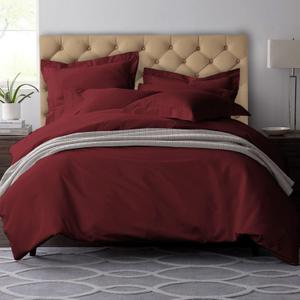Pizuna Pure 100% Cotton Queen Duvet Cover Set, 600 Thread Count Long Staple Cotton Crisp Sateen Weave with Button Closure (Combed Rio Red Cotton Duvet Cover Queen)