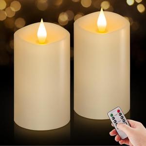 3" x 5" Flameless Candles Set of 2, 2AA Battery Life 600 Hours Battery Candles Flickering with Timer, 5 inch Flameless Candles with Remote for Indoor/Outdoor, White