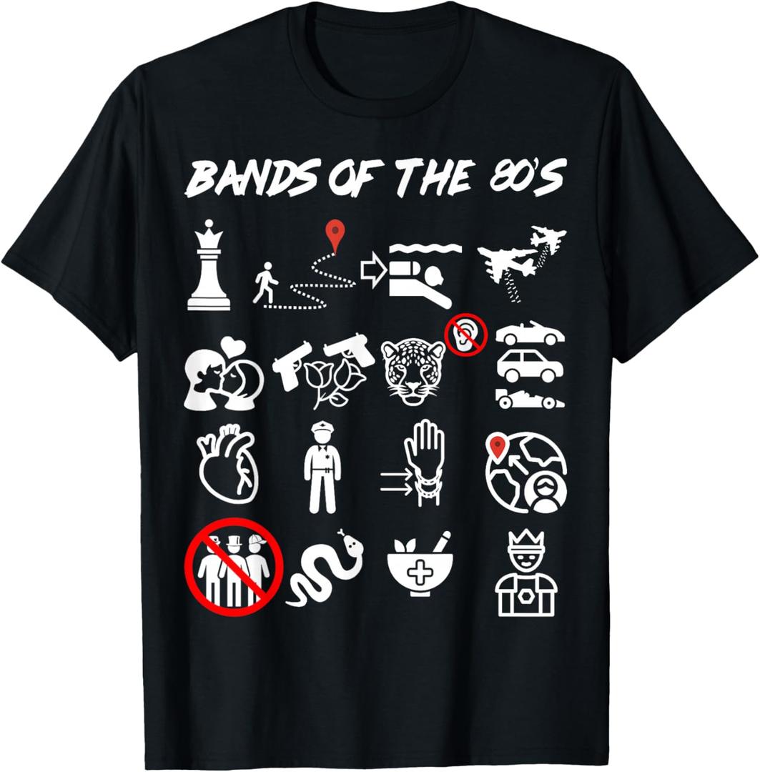 Funny Nerdy Iconic Pop Rock Bands of The 80s White T-Shirt, Size S