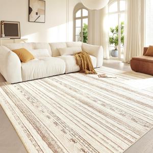 Area Rugs for Living Room: 5x7 Washable Boho Rug for Bedroom Large Neutral Bohemian Moroccan Farmhouse Geometric Dining Room Rugs Ultra Soft Floor Carpet Indoor for Home Office - Brown Beige