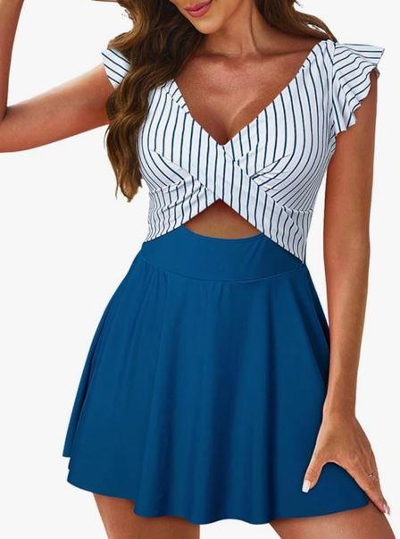 Aleumdr Women's One Piece Swimsuit Ruffle Cutout Swimdress Tummy Control V Neck Wrap Swimwear Size XL